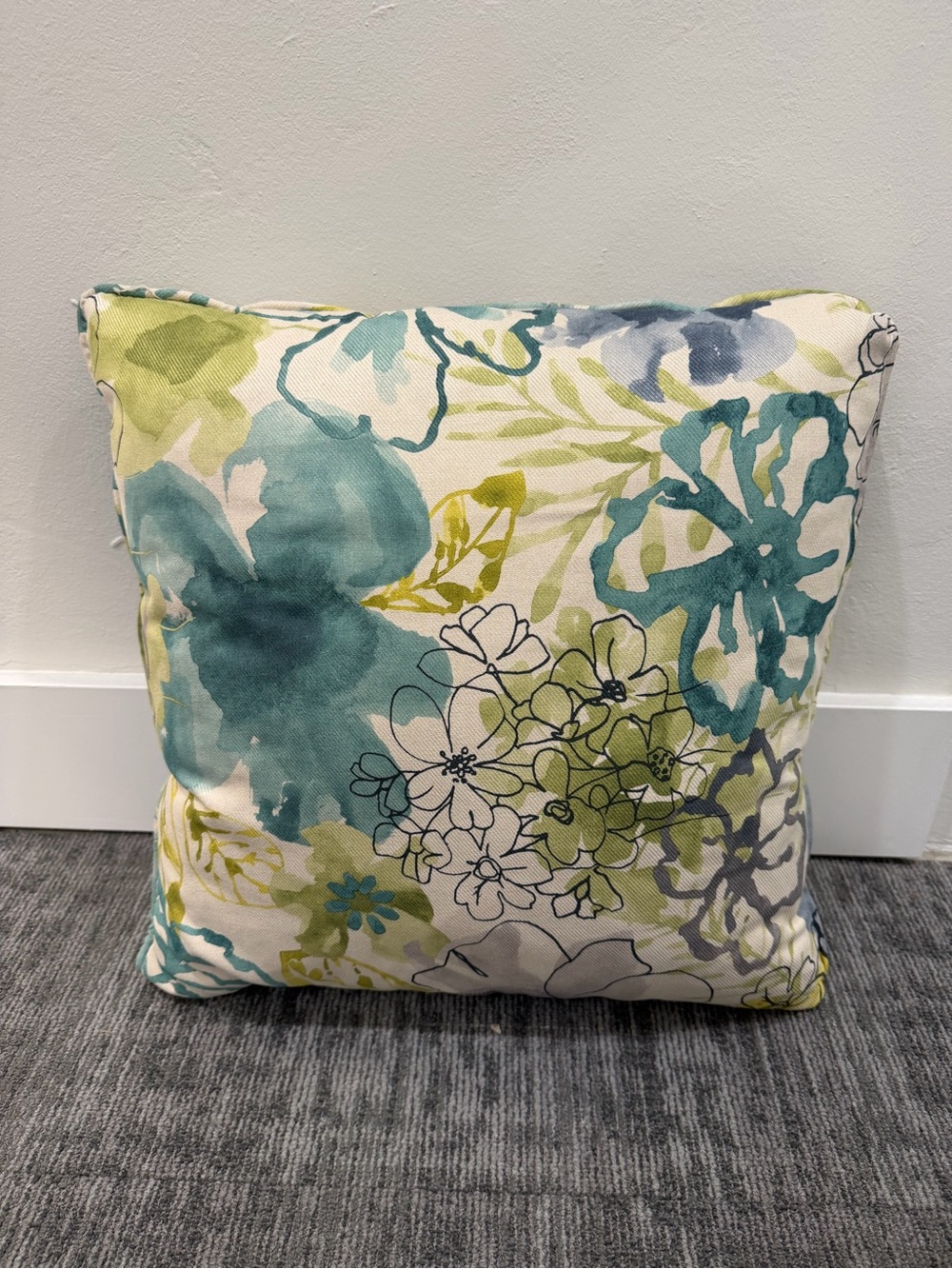 Decorative Floral Throw Pillow in Teal & Lime by